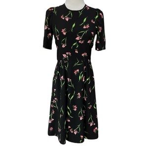 H&M Black dress with Pink and Green Floral Print, Zip Closure, Size 6